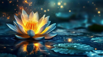 Wall Mural - A glowing lotus flower blooming in a cosmic pond.