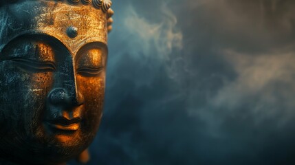 Wall Mural - A close-up of a Buddha statue's face.