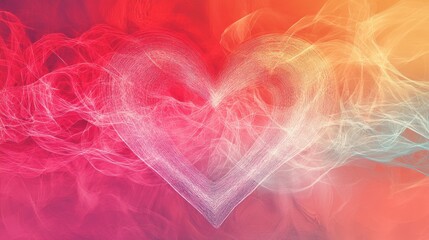 Poster - A digitally created visualization of heart waves pulsating in synchronization, with a gradient background transitioning from deep red to soft pink
