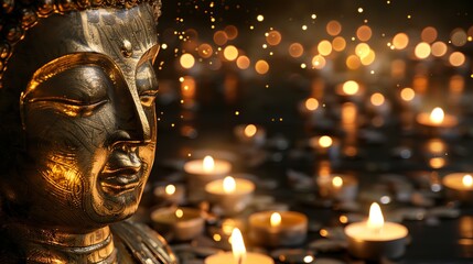 Wall Mural - A golden Buddha statue with a serene expression.