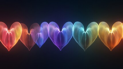 Fototapete - A series of heart waveforms depicted in different colors, symbolizing various emotional states, displayed on a dark background for a striking contrast