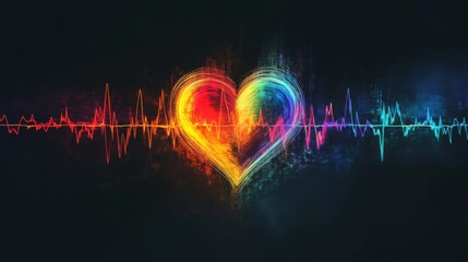 Fototapete - A series of heart waveforms depicted in different colors, symbolizing various emotional states, displayed on a dark background for a striking contrast