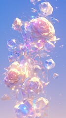 Wall Mural - Digital technology glass transparent rose poster background