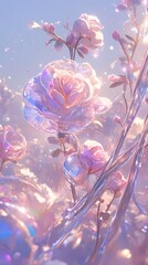Wall Mural - Digital technology glass transparent rose poster background