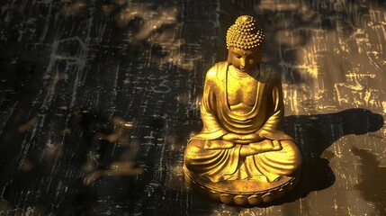 Wall Mural - A golden Buddha statue is sitting on a dark textured surface.