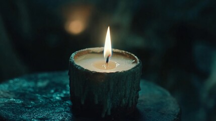 Aufkleber - Close-up of a flickering candle flame in a dark room, casting soft shadows and creating a cozy ambiance, emphasizing the glow and warmth