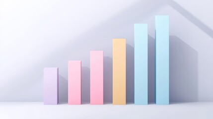 Fototapete - Minimal D bar graph in pastel colors, with shadows cast across a white background, creating a soft and elegant visual