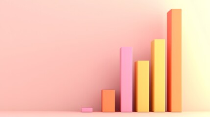 Fototapete - Minimal D bar graph in pastel colors, with shadows cast across a white background, creating a soft and elegant visual