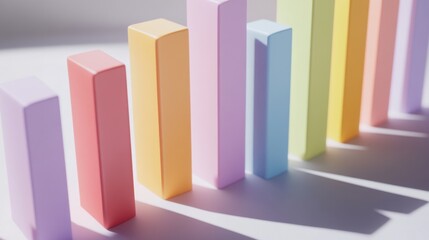 Fototapete - Minimal D bar graph in pastel colors, with shadows cast across a white background, creating a soft and elegant visual