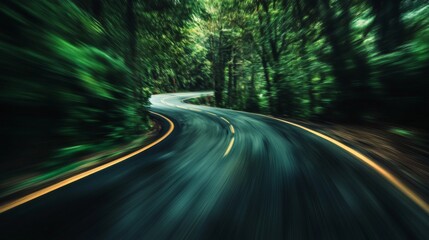Aufkleber - Motion blur effect on a curving mountain road with sharp turns, creating the feeling of speed and thrilling movement