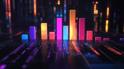 Poster - Stylized bar graph with glowing bars in neon colors, set against a dark, tech-inspired background for a dynamic and impactful graphic