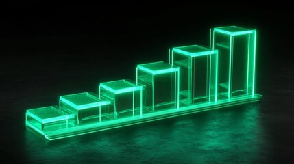 Aufkleber - Transparent D bar graph with glowing edges, set against a dark background for a modern, tech-inspired look