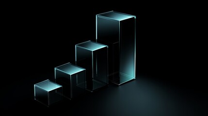 Aufkleber - Transparent D bar graph with glowing edges, set against a dark background for a modern, tech-inspired look
