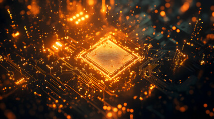 Circuit Board Glowing Processor Data Network Digital Technology
