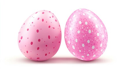 Wall Mural - Two pink Easter eggs with polka dots, isolated on white background.