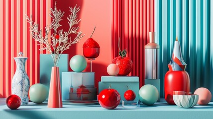 Wall Mural - Modern still life with colorful vases and artistic decor