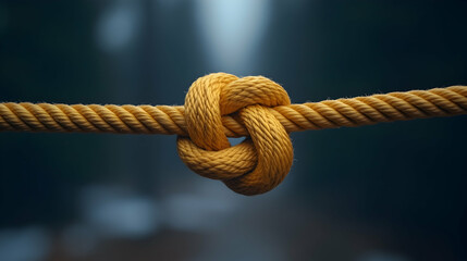 Yellow rope knot, nature background, connection, teamwork concept, website banner