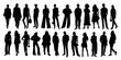 © Creative_Juice_Art - Silhouettes of diverse business people, men and women standing, walking full length, front, side view. Vector black monochrome outline illustrations isolated