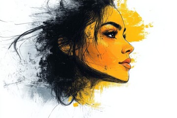Aufkleber - Elegant profile of a young woman with expressive features and artistic splashes of color