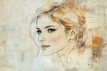 Poster - Elegant portrait of a woman captured with soft colors and delicate lines in an artistic style