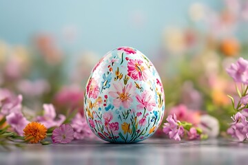 Floral Easter Egg on Pastel Background