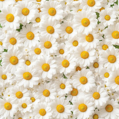 Wall Mural - Bright and cheerful daisy flowers create vibrant floral background, showcasing their white petals and yellow centers, perfect for adding touch of nature to any design