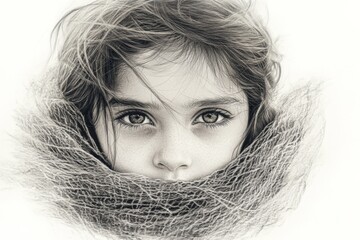 Poster - Girl with expressive eyes wrapped in a scarf on a chilly day displaying intricate details of emotions