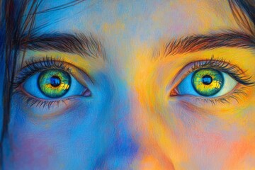 Leinwandbilder - Vibrant close-up of captivating eyes displaying colorful reflections and intricate details in a stunning artwork