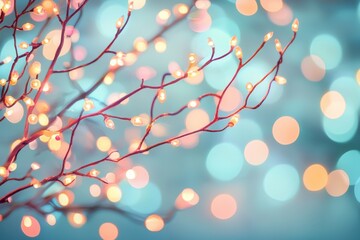 Wall Mural - colorful twinkling lights on branches with abstract bokeh background