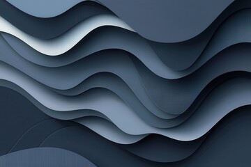 Poster - Abstract Dark Blue Waves on Layers of Paper or Fabric Material