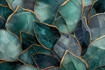 Wall Mural - elegant green and blue leaf patterns with metallic gold edges