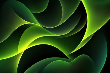 Wall Mural - flowing green abstract waves with vibrant gradient in dark background