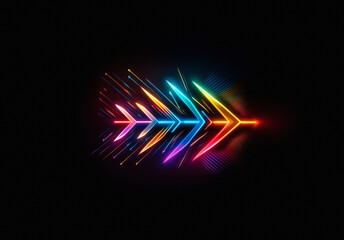 Poster - Abstract neon arrow design with bright, vibrant colors on a dark background. The glowing arrow has a modern and futuristic look and points to the right.