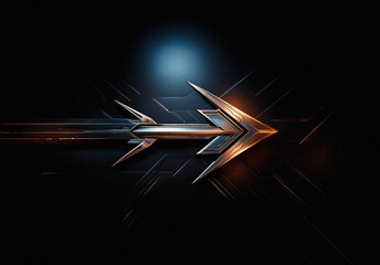 Aufkleber - A stylized metallic arrow points right on a dark backdrop with light streaks suggesting motion. The design is sharp and angular, creating a futuristic and dynamic feel.