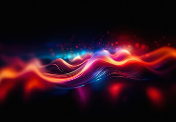 Aufkleber - Abstract flowing waves of vibrant light cascade across a dark backdrop, creating a dynamic and colorful display of smooth, luminous energy.