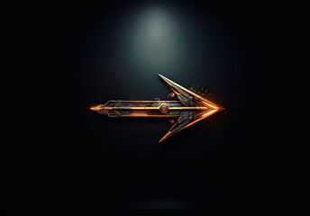 Aufkleber - Futuristic metallic arrow with glowing orange elements. Sharp edges and points in a digital, stylized design against a dark backdrop.