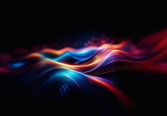 Leinwandbilder - Vibrant waves of blue and red light flow smoothly across a dark background, creating a dynamic and abstract design with a sense of movement and energy.