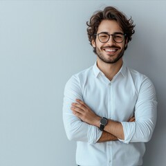 Aufkleber - Smiling young professional guy on plain background.