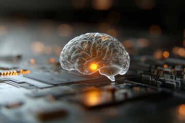 Stock illustration of human brain schematic and communication via circuit board