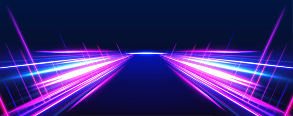Aufkleber - Image of speed motion on the road with abstract blue and purple neon glow colors. A futuristic high-speed technology concept with a vibrant light abstract background. 