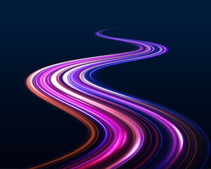 Aufkleber - Long exposure, light painting photography. Vibrant streaks of neon blue and pink color against a black background. Vector dark blue abstract background with ultraviolet neon glow, blurry light lines.