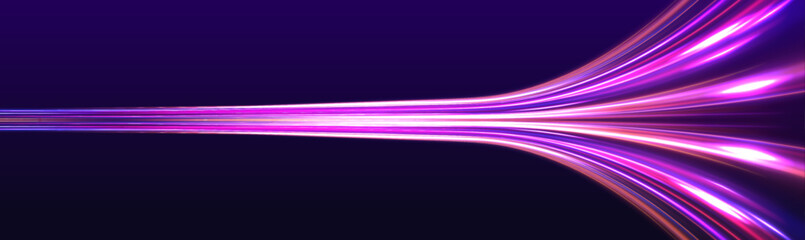 Poster - Modern abstract high-speed light motion effect on black background, creatively illustrating a flying cosmic meteor, planetoid, comet, or fireball isolated on a transparent background.	