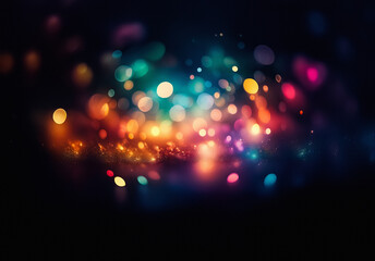 Leinwandbilder - Colorful lights are blurred, creating a bokeh effect against a dark background. Vibrant circles of light range in hues, from warm oranges to cool blues and greens, giving a festive and magical feel.
