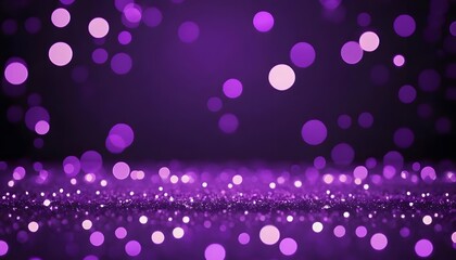 Purple bokeh lights sparkle in abstract composition, sparkling glittering glowing blending radiance & elegance on dark background