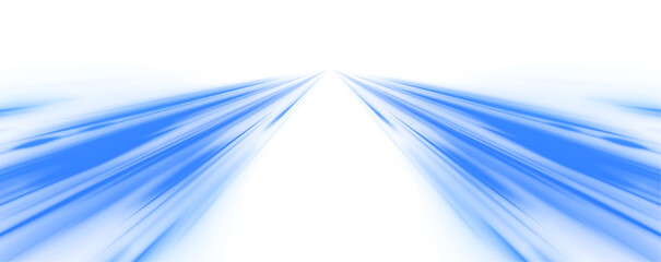 Fototapete - Digital image of light rays, striped lines on a blue light background. Panoramic high speed technology concept, neon lines on white transparent background in PNG format. Abstract image of speed motion