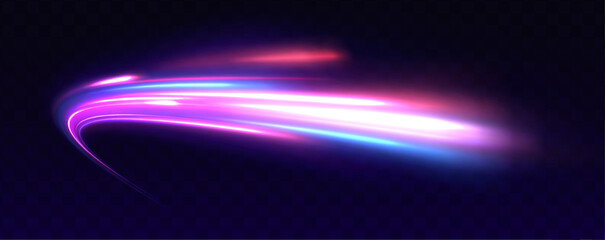 Leinwandbilder - Neon color glowing lines background, high-speed light. Modern abstract high-speed light motion effect on a black background, featuring neon stripes in the form of drills, turns, and swirls.