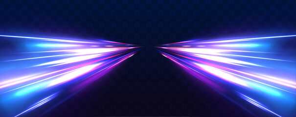 Poster - Abstract neon light trails in a futuristic high-speed motion design. Glowing spirals and curved patterns simulate an advanced, technological speed concept on a dark background.	