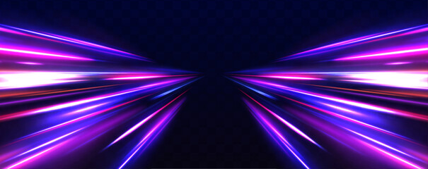 Poster - Cosmic explosion with glowing light flares and sparks in red and blue. Dynamic special effects create a universe-inspired background for a celebration or high-energy event, with speed and motion.	