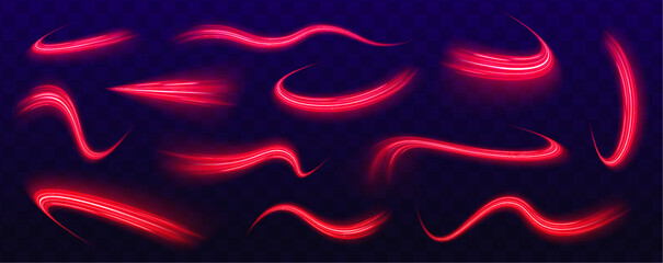 Wall Mural - High-speed light motion on black background – Neon glow, fiery light streaks, and dynamic curved stripes for modern, futuristic art and design templates.