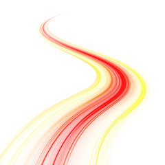 Aufkleber - Shiny fiery red neon stripes on white transparent background PNG. Vivid curved light trails and flashing red light effects. Vector element on black background for stunning digital creations.